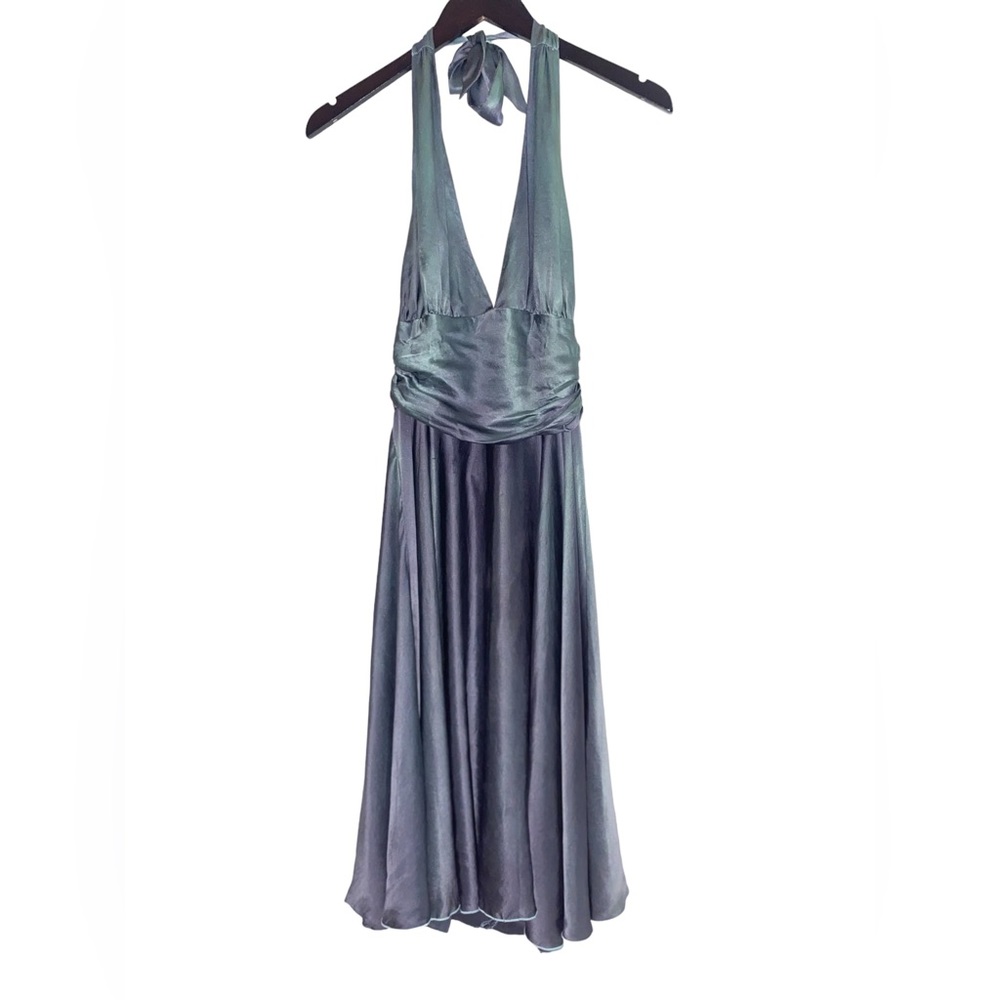 Rose & Lula 100% Silk Metallic Iridescent Marylyn Monroe Halter Dress Size 4